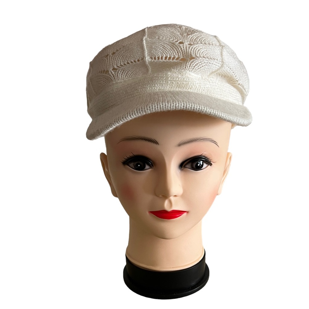 CUTE KNIT CAP WITH BILL ONE SIZE CREAM COLOR